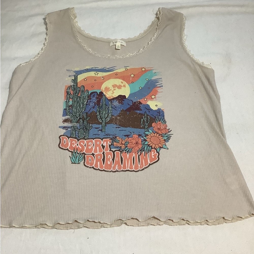 NWOT Ultra Flirt Beige Desert Graphic Tank Top